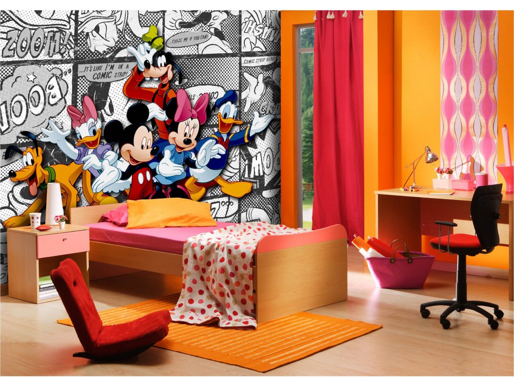 Dětská vliesová fototapeta AG Design FTDN5010 Disney Mickey na komiksu 360 x 270 cm