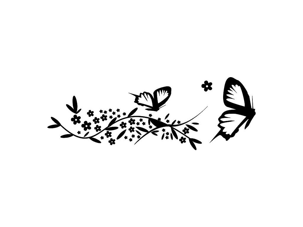 Samolepka na zeď Motýl a květiny