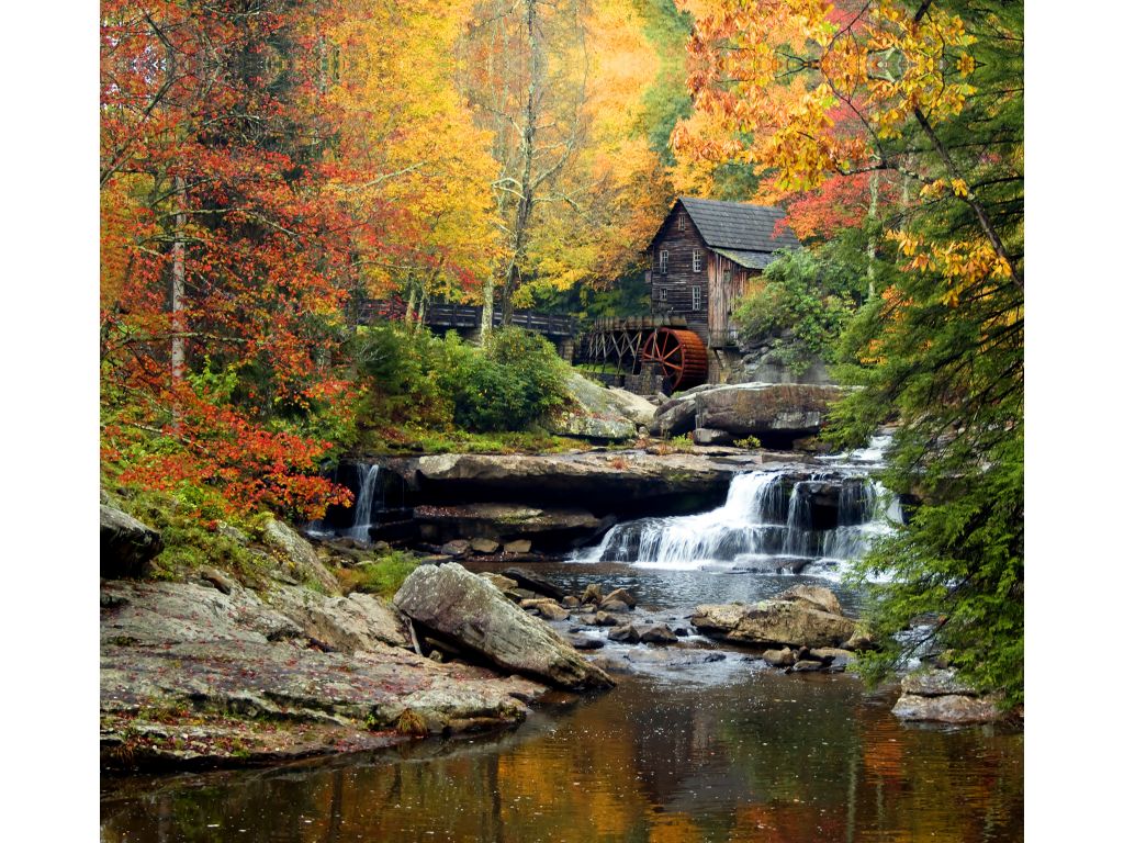 Foto závěs Vodní mlýn na podzim 280 x 245 cm, úplné zastínění