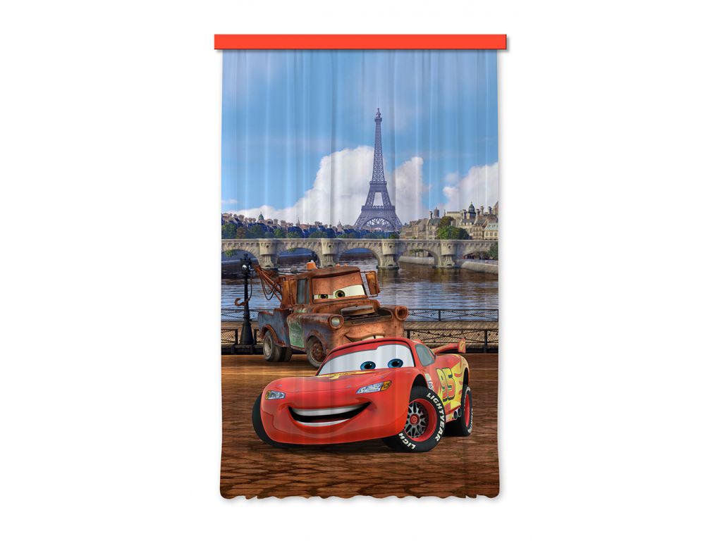 Dětský foto závěs AG Design FCP L 6101 Disney Cars v Paříži 140 x 245 cm, úplné zastínění