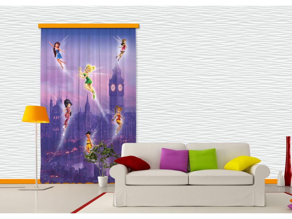 Dětský foto závěs AG Design FCS L 7102 Disney Víly v Londýně 140 x 245 cm, lehké zastínění