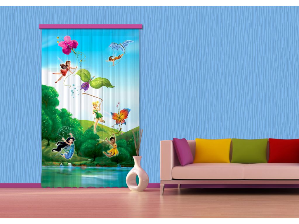 Dětský foto závěs AG Design FCS L 7103 Disney Víly u duhy 140 x 245 cm, lehké zastínění