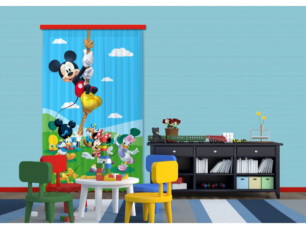 Dětský foto závěs AG Design FCS L 7106 Disney Mickey na laně 140 x 245 cm, lehké zastínění