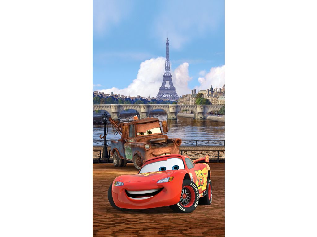 Dětský foto zavěs AG Design FCS L 7101 Disney Cars v Paříži 140 x 245 cm, lehké zastínění