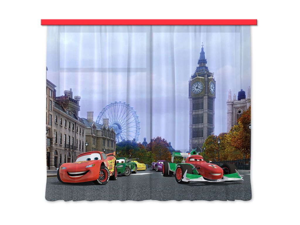 Dětský foto závěs AG Design FCS XL 4312 Disney Cars závod 180 x 160 cm, lehké zastínění