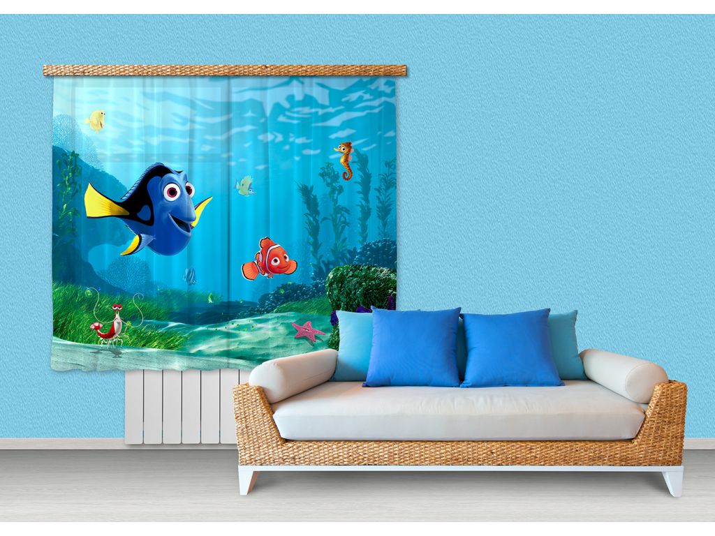 Dětský foto závěs AG Design FCS XL 4320 Disney Nemo 180 x 160 cm, lehké zastínění