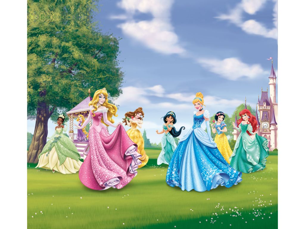 Dětský foto závěs AG Design FCS XL 4322 Disney Princezny na zahradě 180 x 160 cm, lehké zastínění