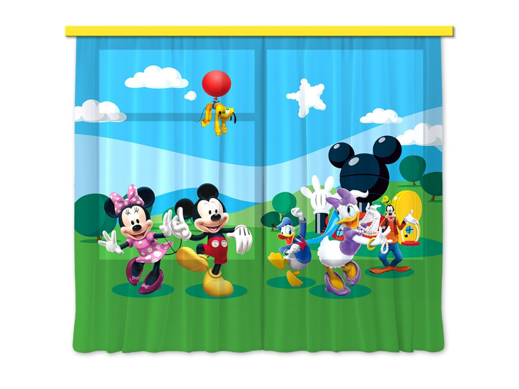 Dětské foto závěsy AG Design FCS XXL 7008 Disney Mickey a kamarádi 280 x 245 cm, lehké zastínění