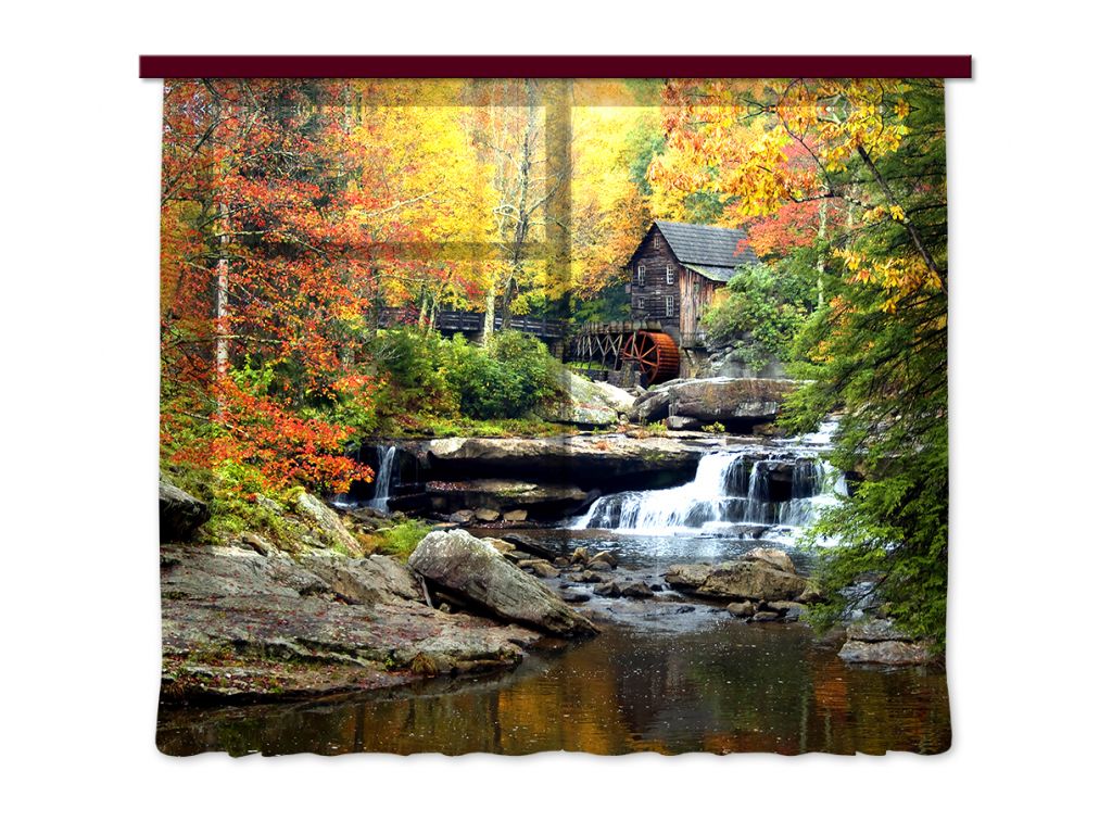 Foto závěs Vodní mlýn na podzim 280 x 245 cm, lehké zastínění
