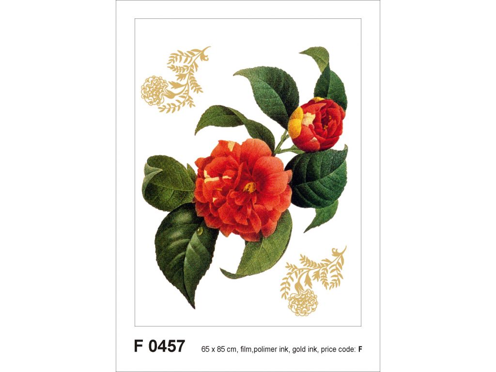 Samolepka na zeď Červené květy se zlatými prvky 65 x 85 cm