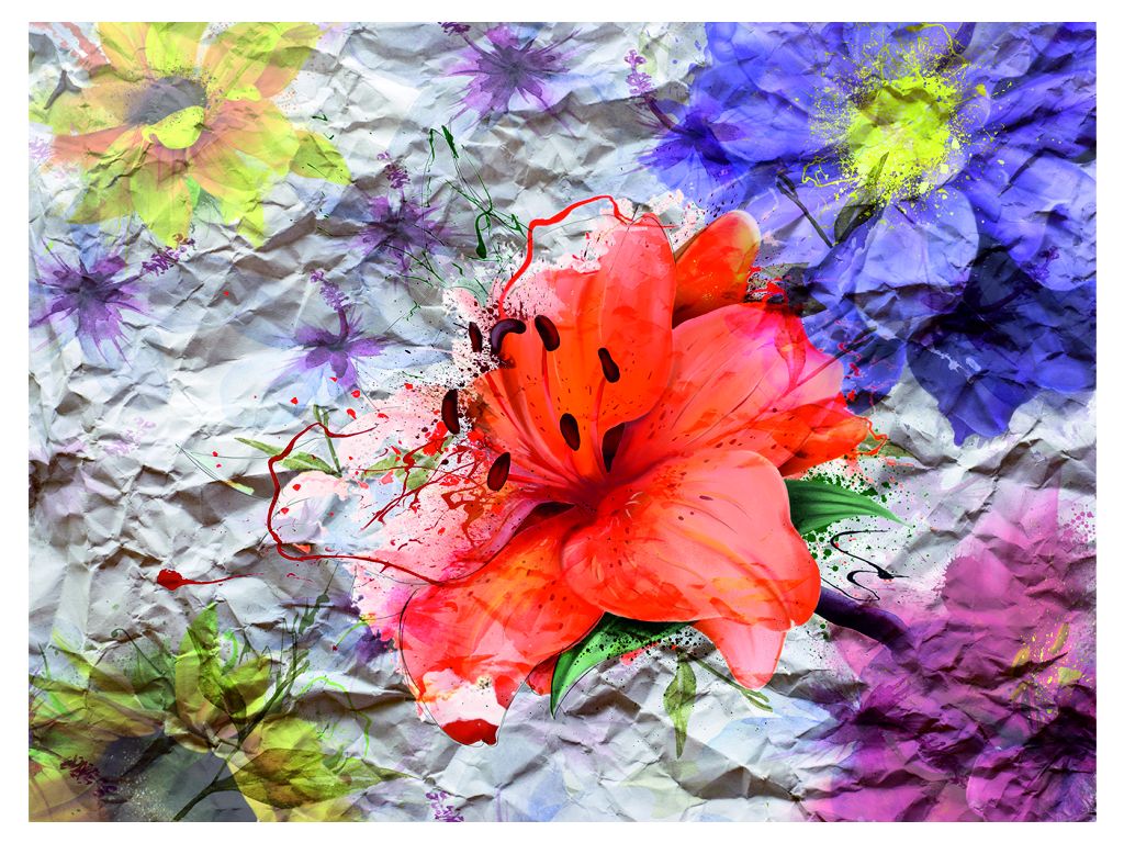 Fototapeta vliesová Květiny s papírovým efektem 360 x 270 cm
