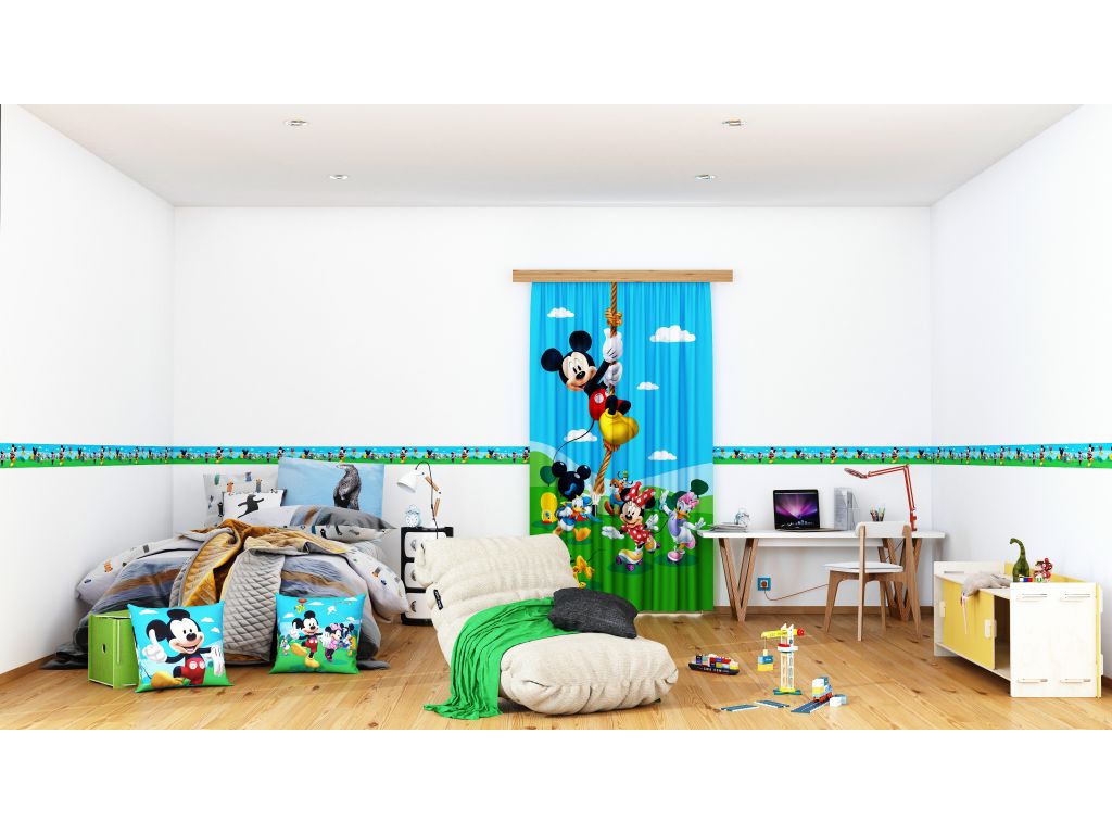 Dětský foto závěs AG Design FCS L 7106 Disney Mickey na laně 140 x 245 cm, lehké zastínění
