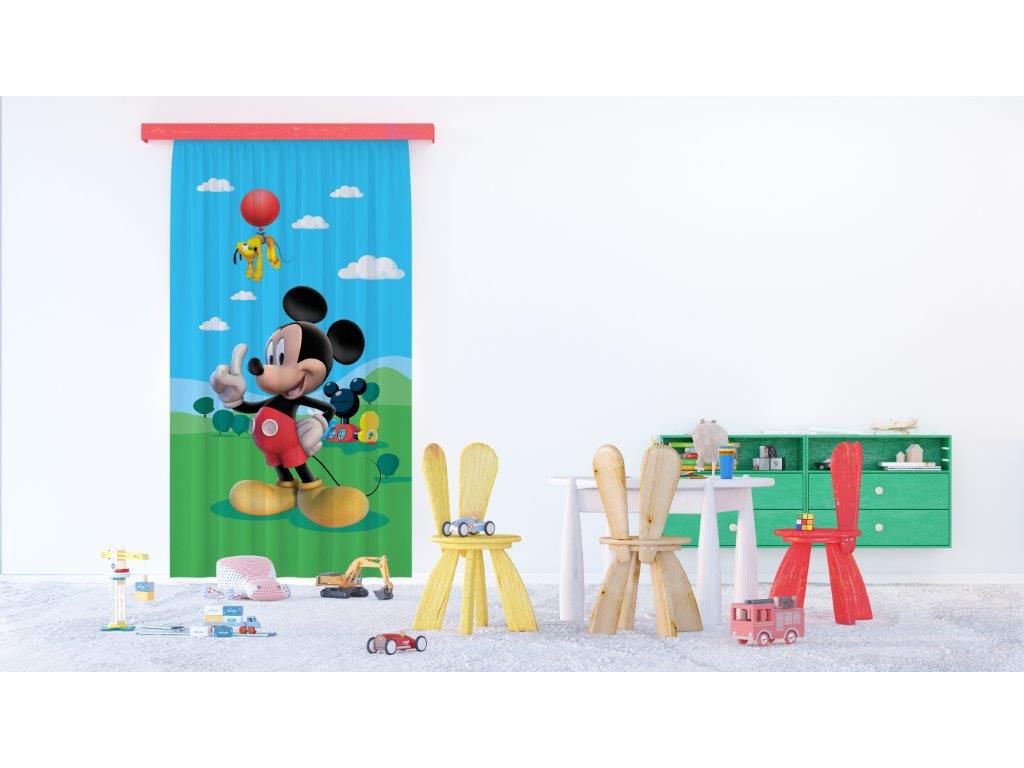 Dětský foto závěs AG Design FCS L 7141 Disney Mickey Mouse 140 x 245 cm, lehké zastínění
