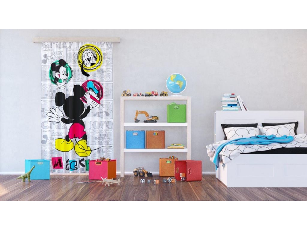 Dětský foto závěs AG Design FCS L 7142 Disney Mickey Mouse 140 x 245 cm, lehké zastínění