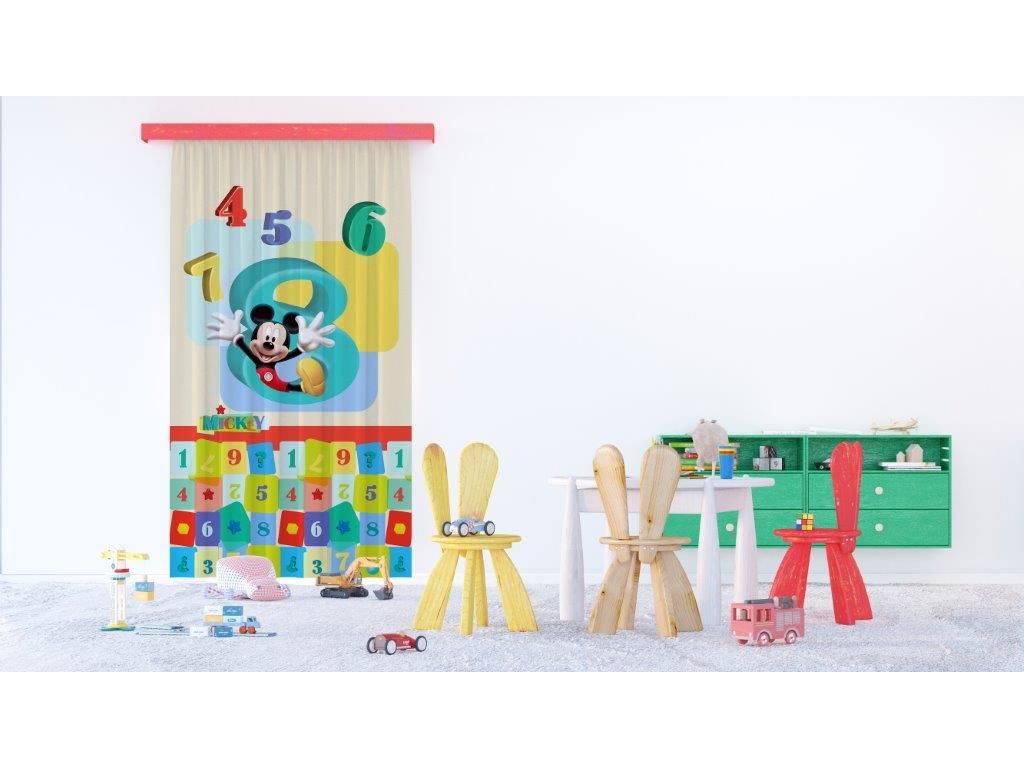 Dětský foto závěs AG Design FCS L 7143 Disney Mickey Mouse 140 x 245 cm, lehké zastínění