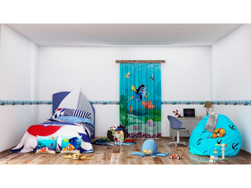 Dětský foto závěs AG Design FCS L 7108 Disney Nemo 140 x 245 cm, lehké zastínění