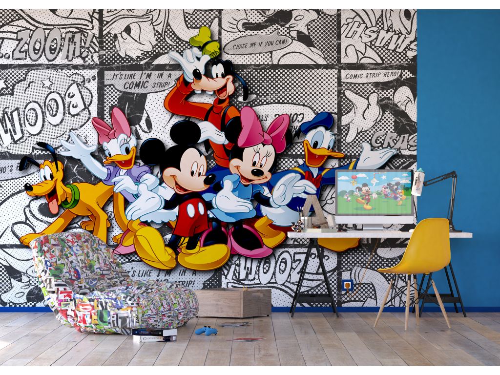 Dětská vliesová fototapeta AG Design FTDN5010 Disney Mickey na komiksu 360 x 270 cm