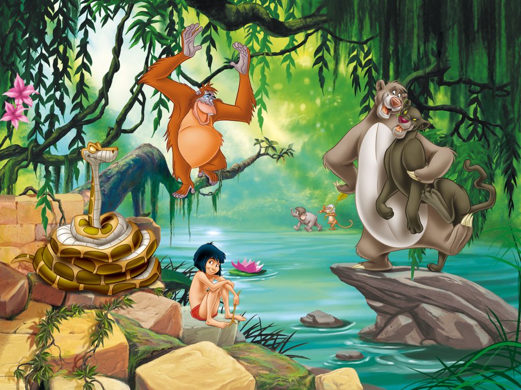 Dětská vliesová fototapeta AG Design FTDNXXL 5045 Disney Kniha Džunglí 360 x 270 cm