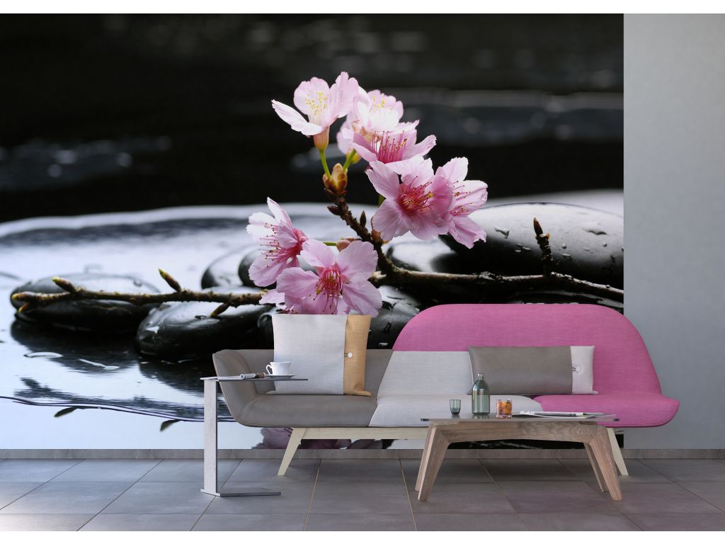 Fototapeta AG Design FTS 0185 Růžové květy na kameni 360 x 254 cm
