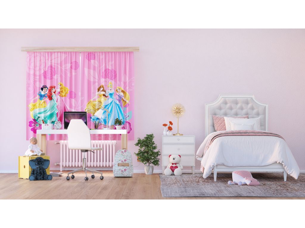 Dětské foto závěsy AG Design FCSXL 4378 Disney Princezny, rozměr 180 x 160 cm, lehké zastínění