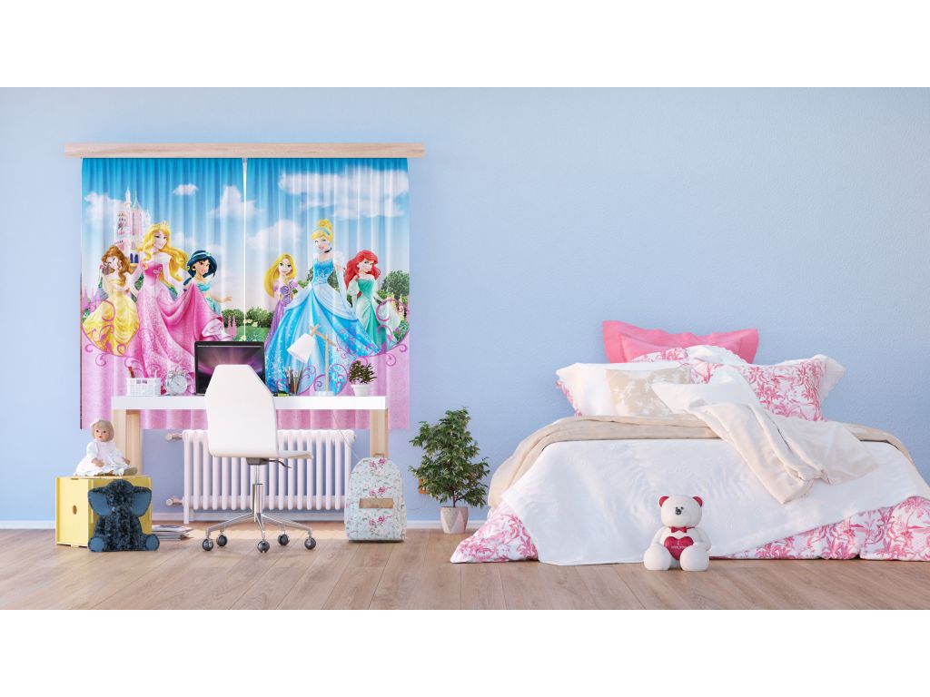 Dětské foto závěsy AG Design FCSXL 4384 Disney Princezny, rozměr 180 x 160 cm, lehké zastínění